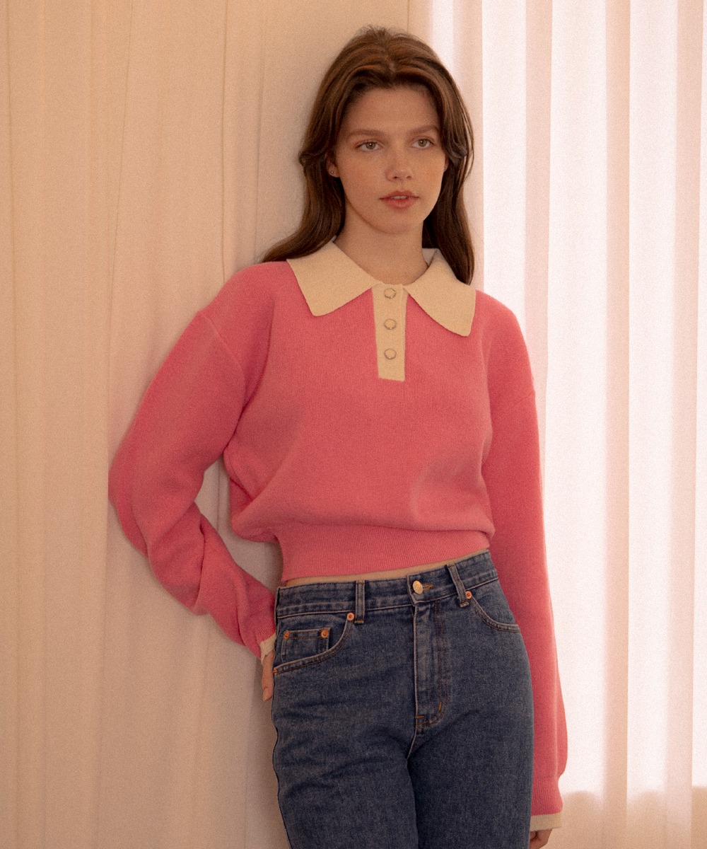 [10/20 예약발송]KN4201 Wool big collar knit_Taffy pink