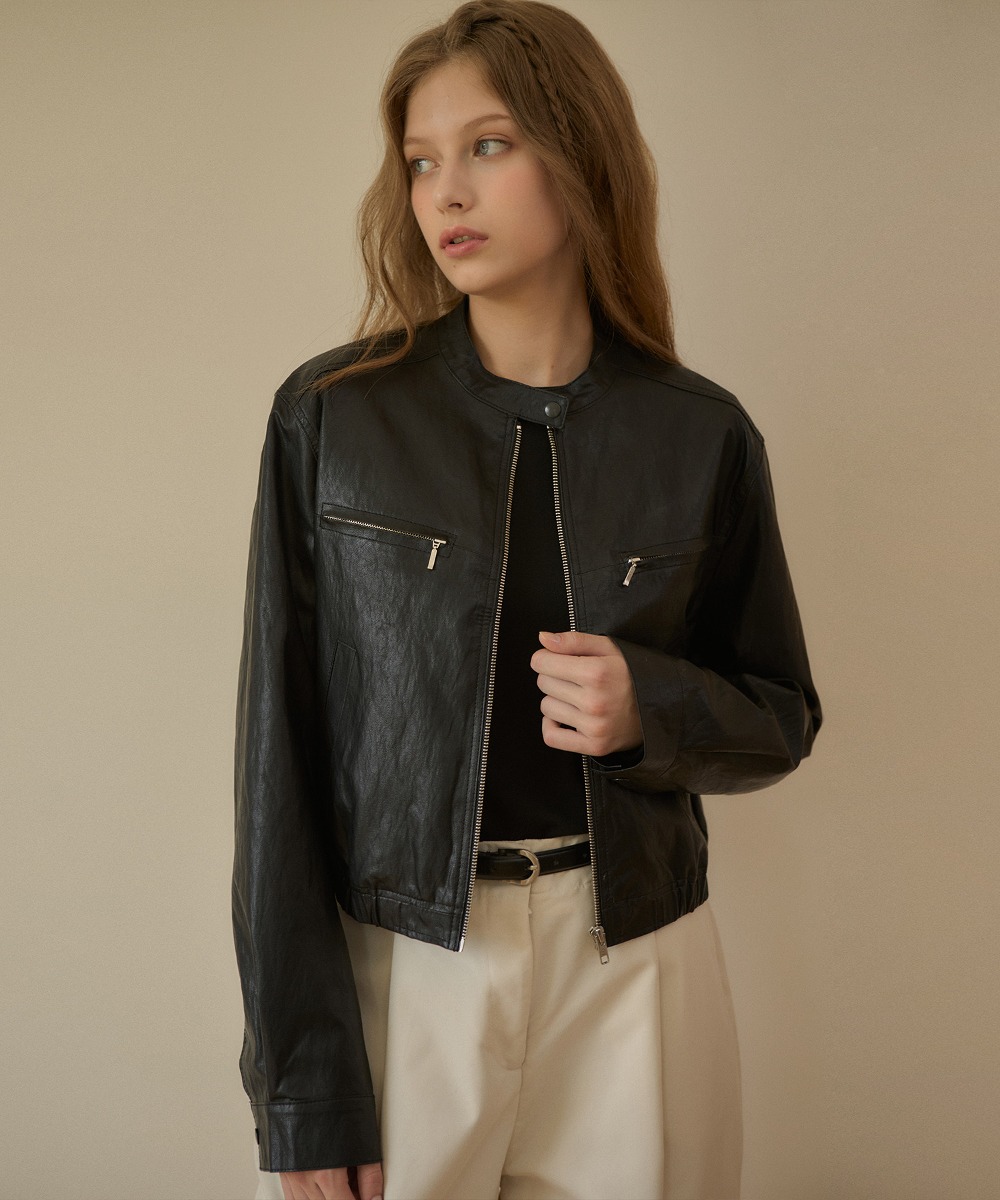 O3722 Giverny fake leather jacket_Black