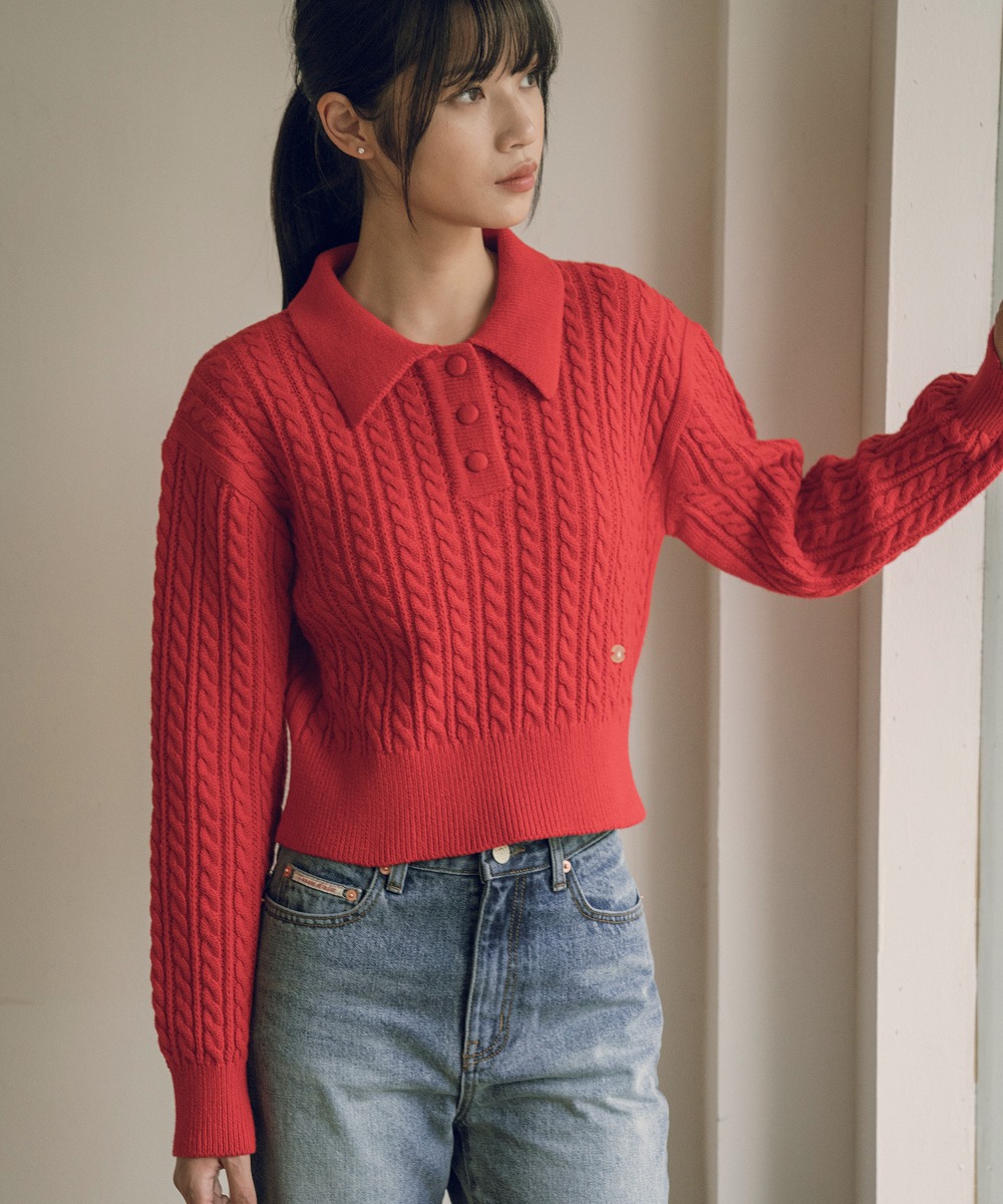 KN4239 Nouveau cable collar knit_Red
