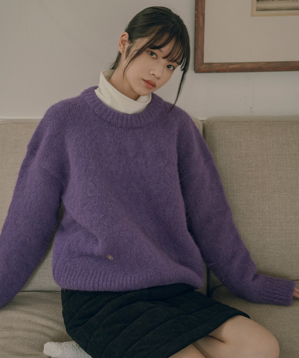 KN4243 Hairy wool round knit_Purple