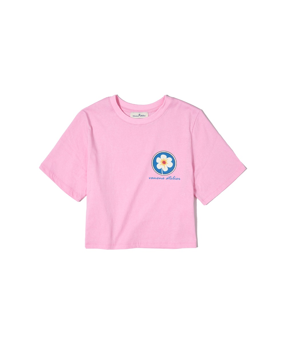 A3425 Crop flower T-shirt_Pink