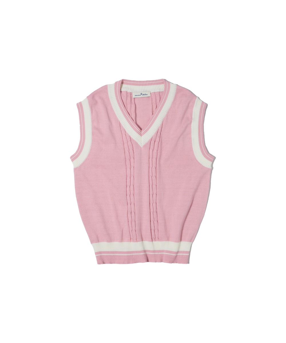 A3422 Loosefit cable knit vest_Milky pink