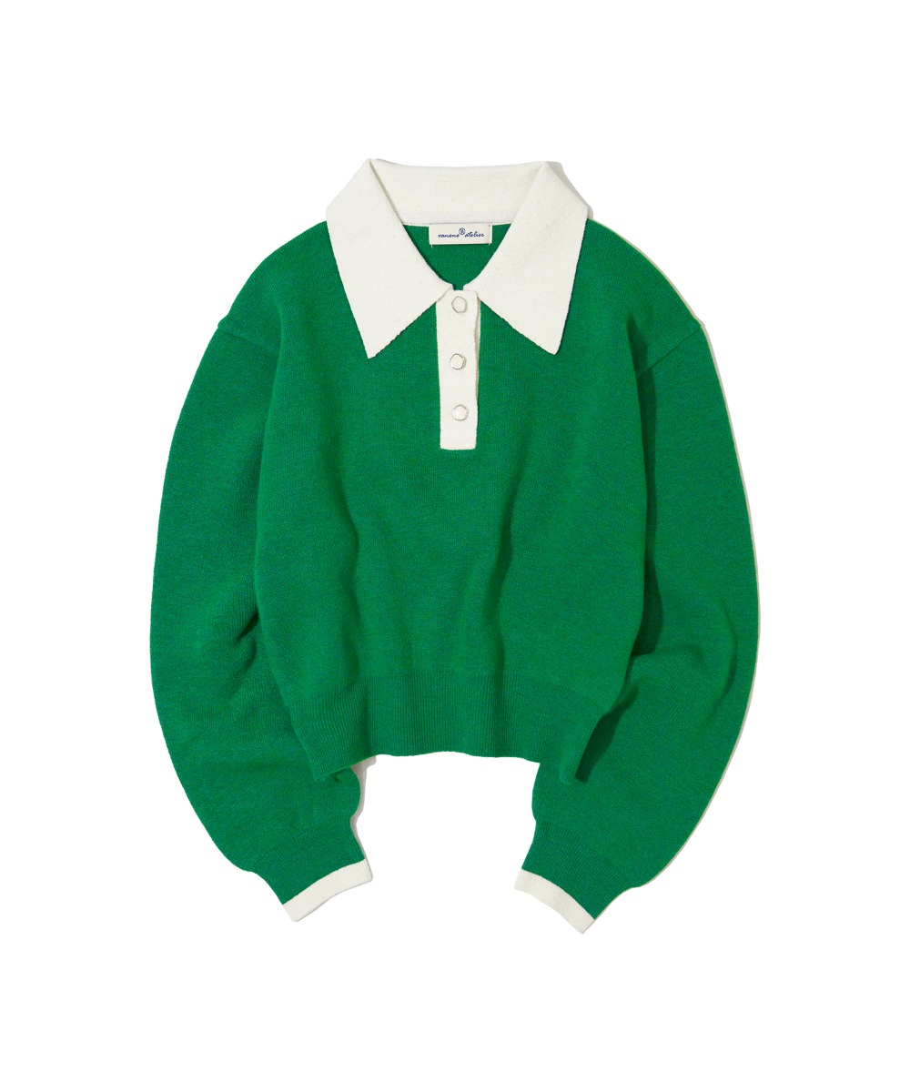 KN4201 Wool big collar knit_Clover green