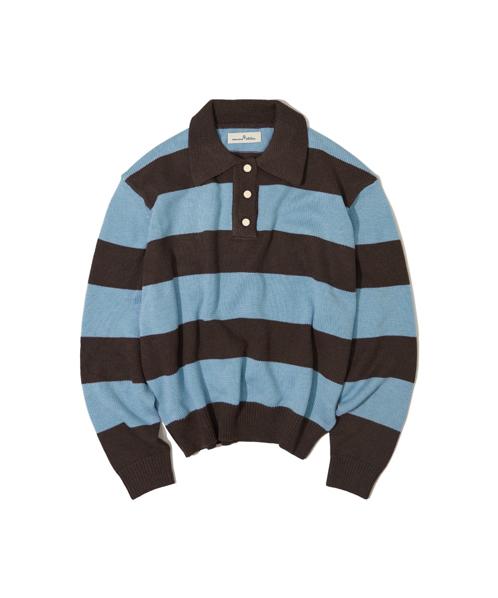 KN4205 Collar rugby knit_Dark chocolate/Baby blue