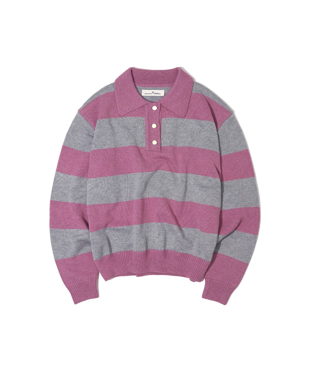 KN4205 Collar rugby knit_Dark pink/Gray
