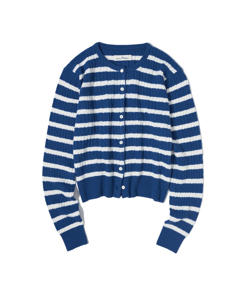 KN4203 Stripe cashmere cardigan_Blue