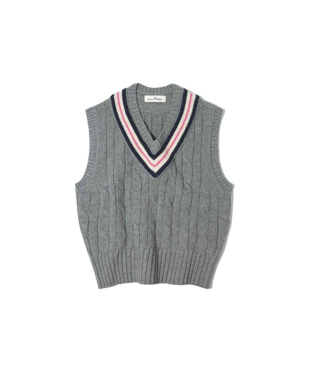 KN4213 Wool college cable vest_Dark gray