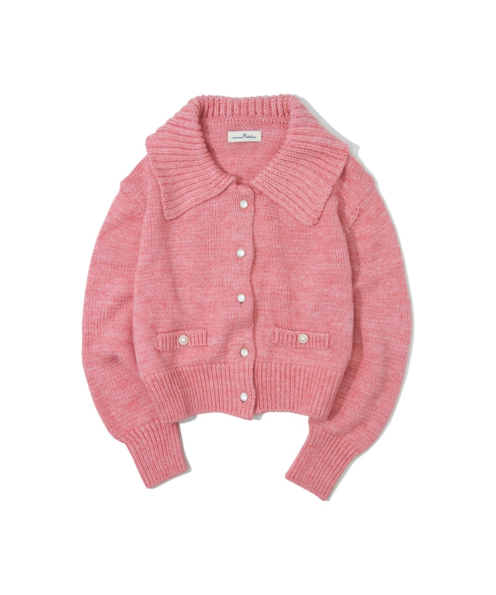 KN4207 Big collar wool cardigan_Taffy pink