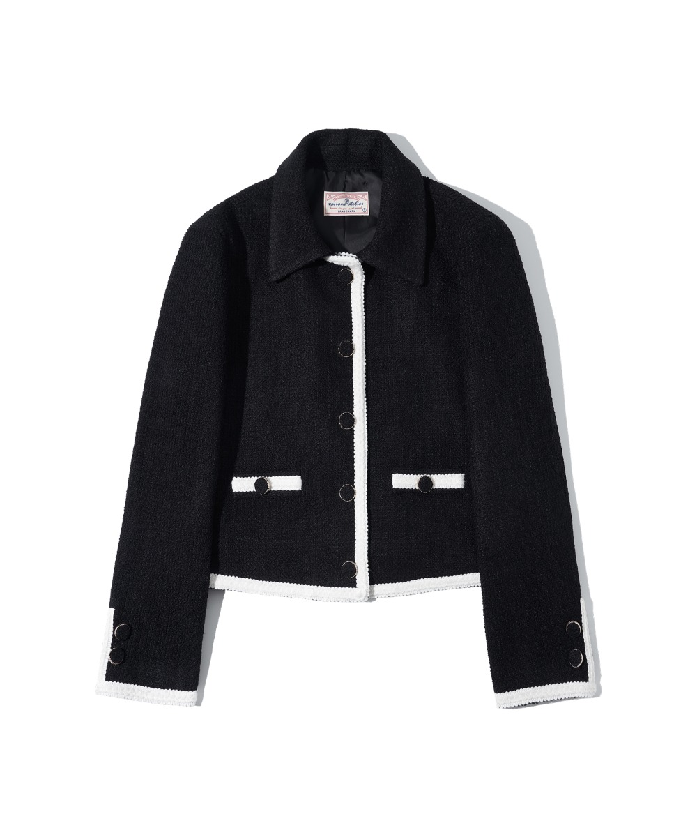 O3712 Collar tweed jacket_Black