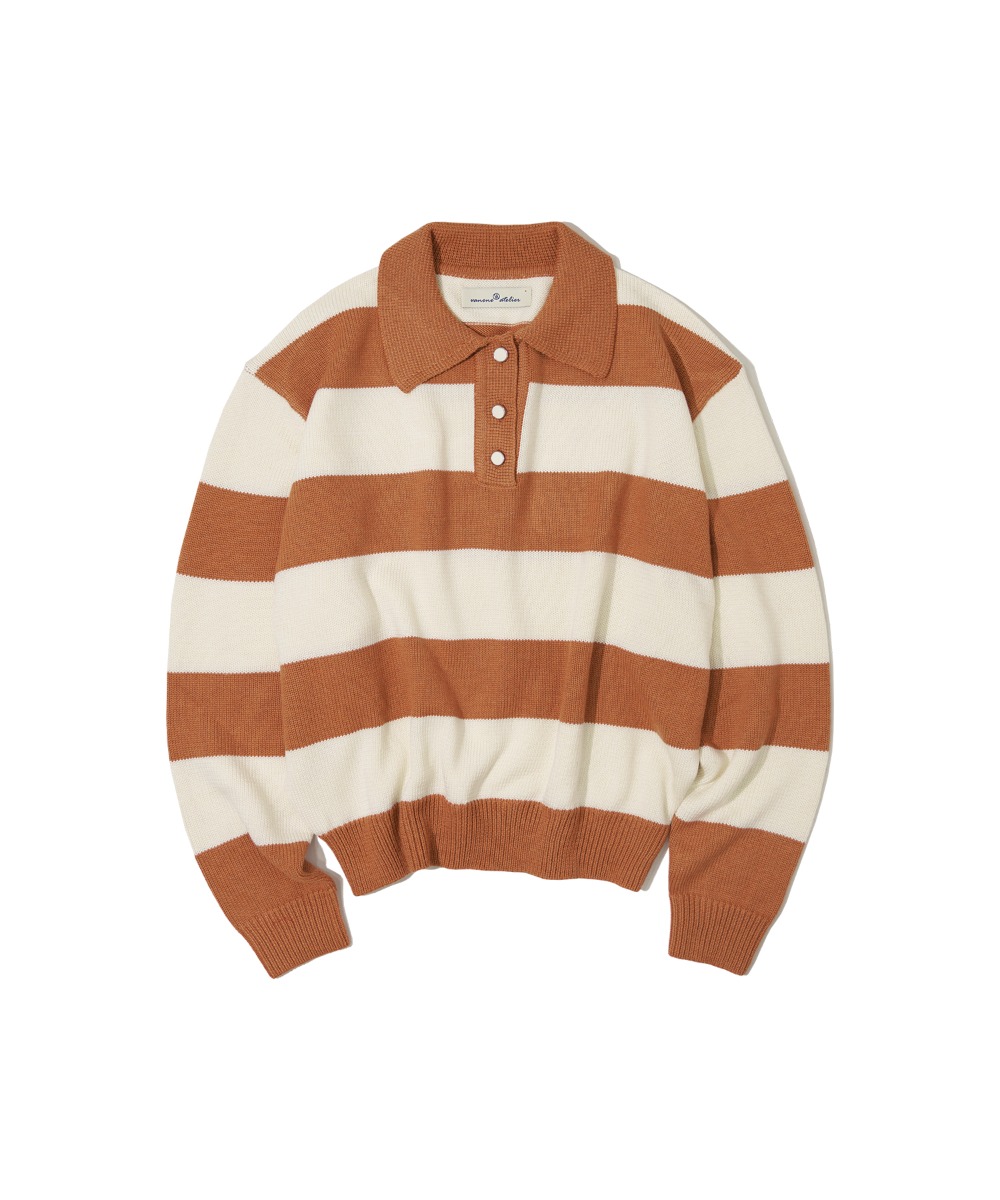 KN4205 Collar rugby knit_Orange brown/Cream