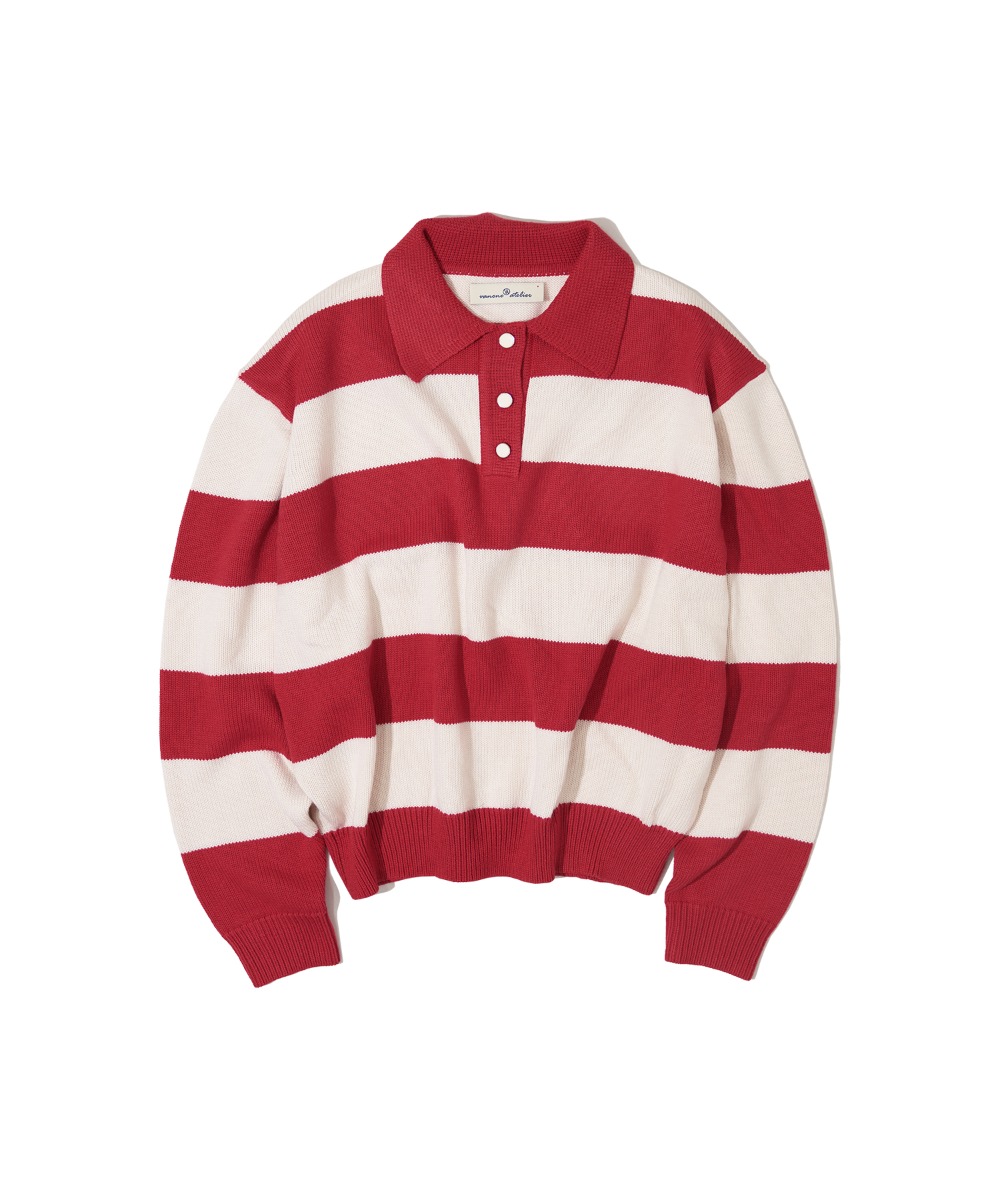 KN4205 Collar rugby knit_Scarlet red/Ivory